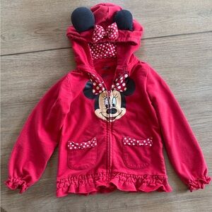Disney Minnie Mouse Girls Sz 5 Hooded Jacket Red Zip Up Adorable